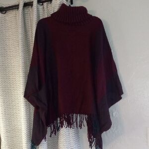 Source Unknown Burgundy and Black Turtleneck Poncho